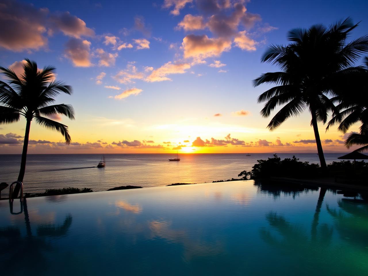 Piscina ao pôr do sol