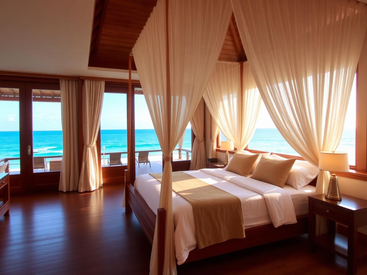 Interior da villa com vista mar